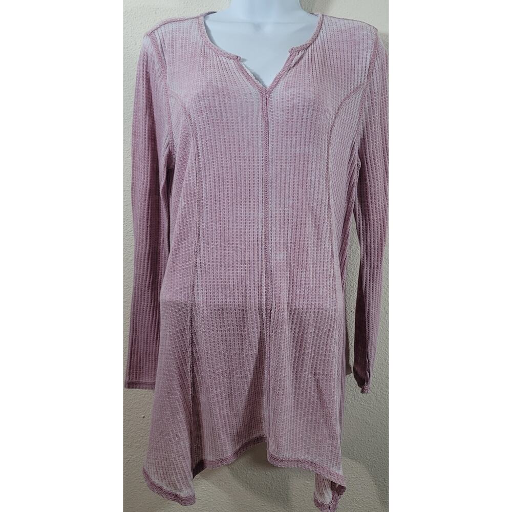 Seven 7 Purple Marled Waffle Knit Shark Bite Hem Top Medium Lightweight Soft